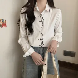 Autumn Office Lady Long Sleeve Embroidery Blouse Elegant Clothes Casual Cat Pattern White Shirt Sweet Women Tops Blusas 7902 50