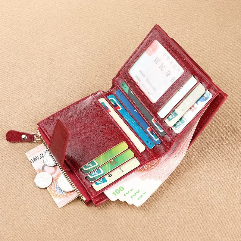 أزياء خمر تتفاعل حجب المرأة المحفظة جلد طبيعي أضعاف سستة المحفظة حامل بطاقة الائتمان محفظة نسائية للعملات المعدنية المحفظة للنساء