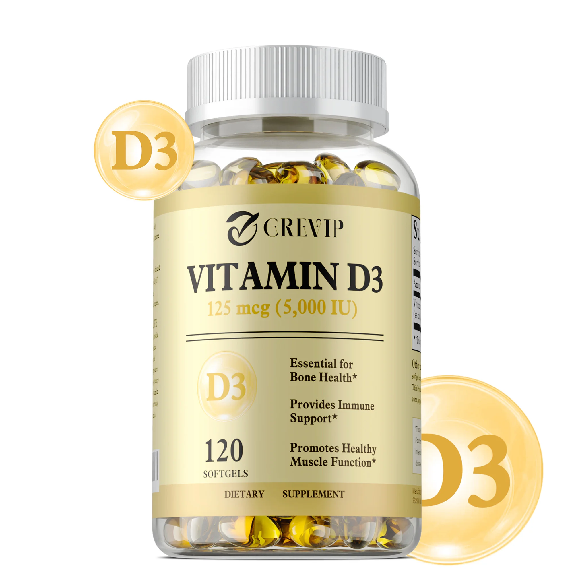 

Vitamin D3 - Support Bone Density, Teeth, Skin and Heart Health, Calcium Absorption, Promotes Muscle Health, Nervous System