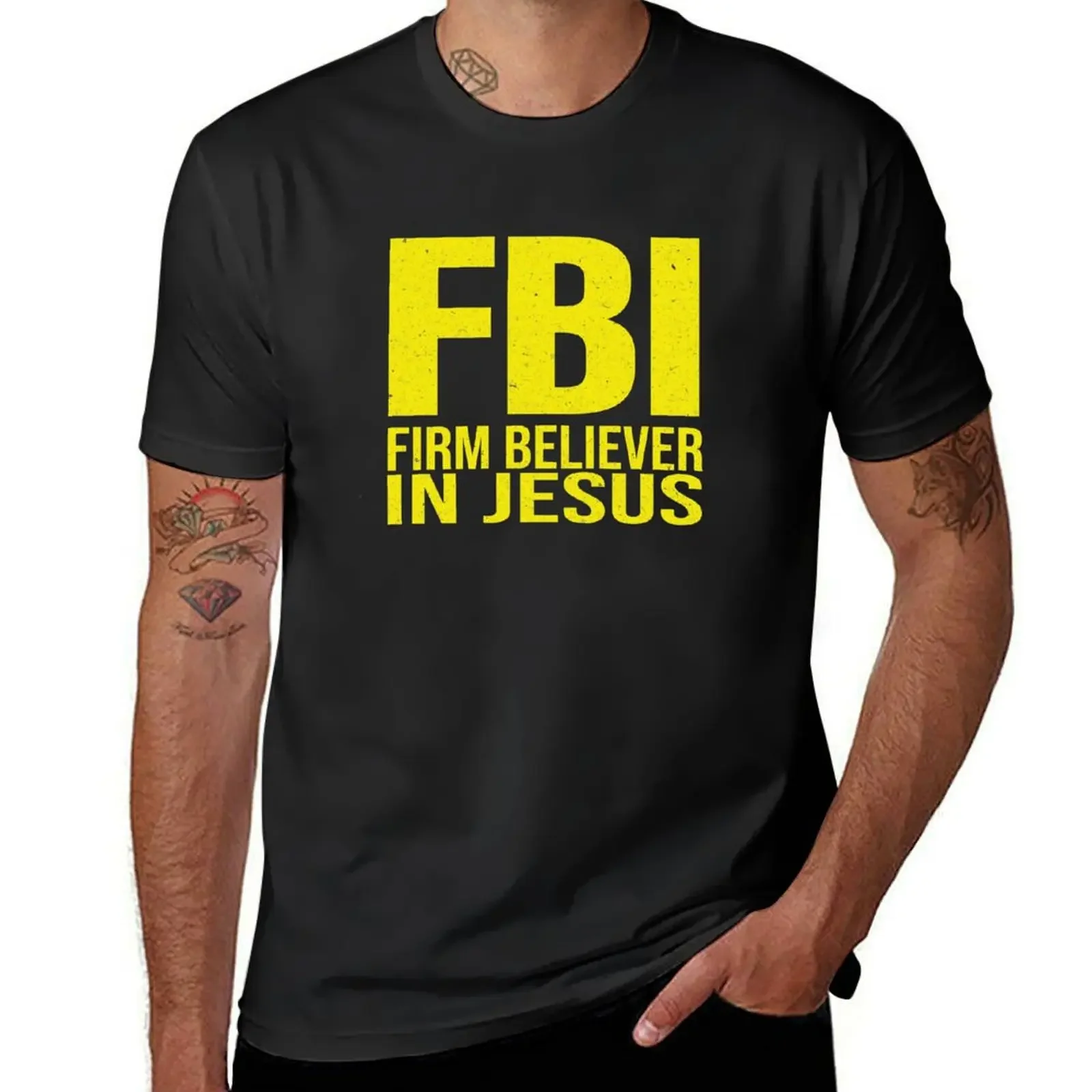 Firm Believer In Jesus Christian Faith Believer Gift T-Shirt blue archive sports fans Men's clothing