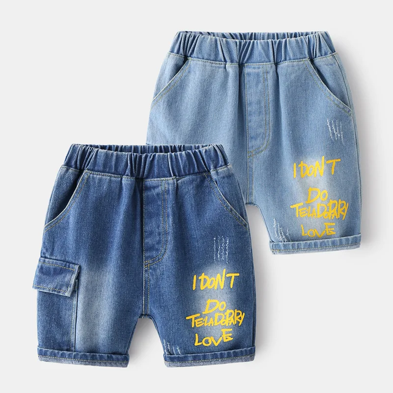 

Children's Jeans2024Summer Boys' Fifth Pants Baby Letter Printed Casual Middle Pants Children's Summer Clothes Delivery