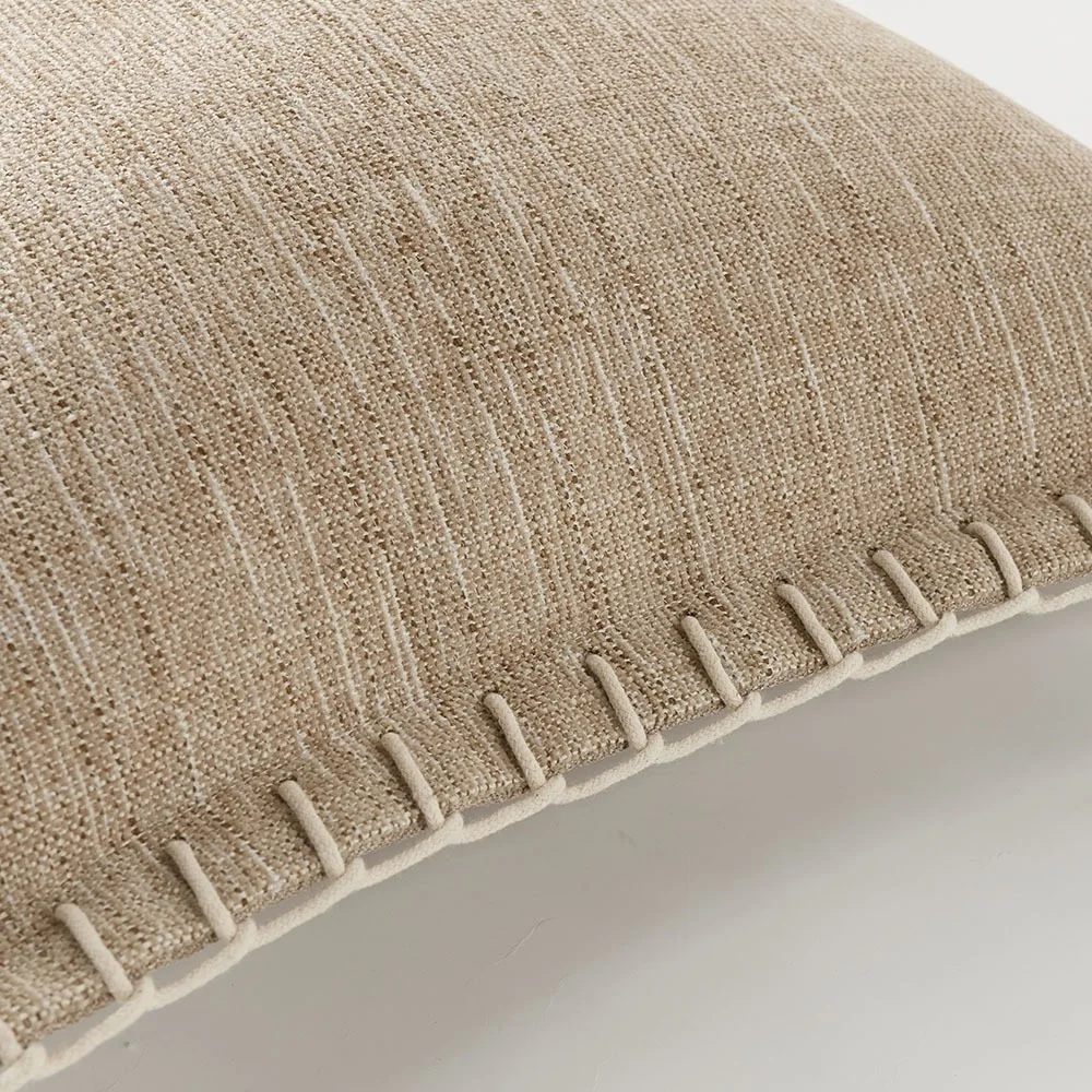 Luxury Hand crochet Edging Linen Pillow Cover Solid Texture 45x45cm Living Room Sofa Cushion Modern 1 Piece Pack