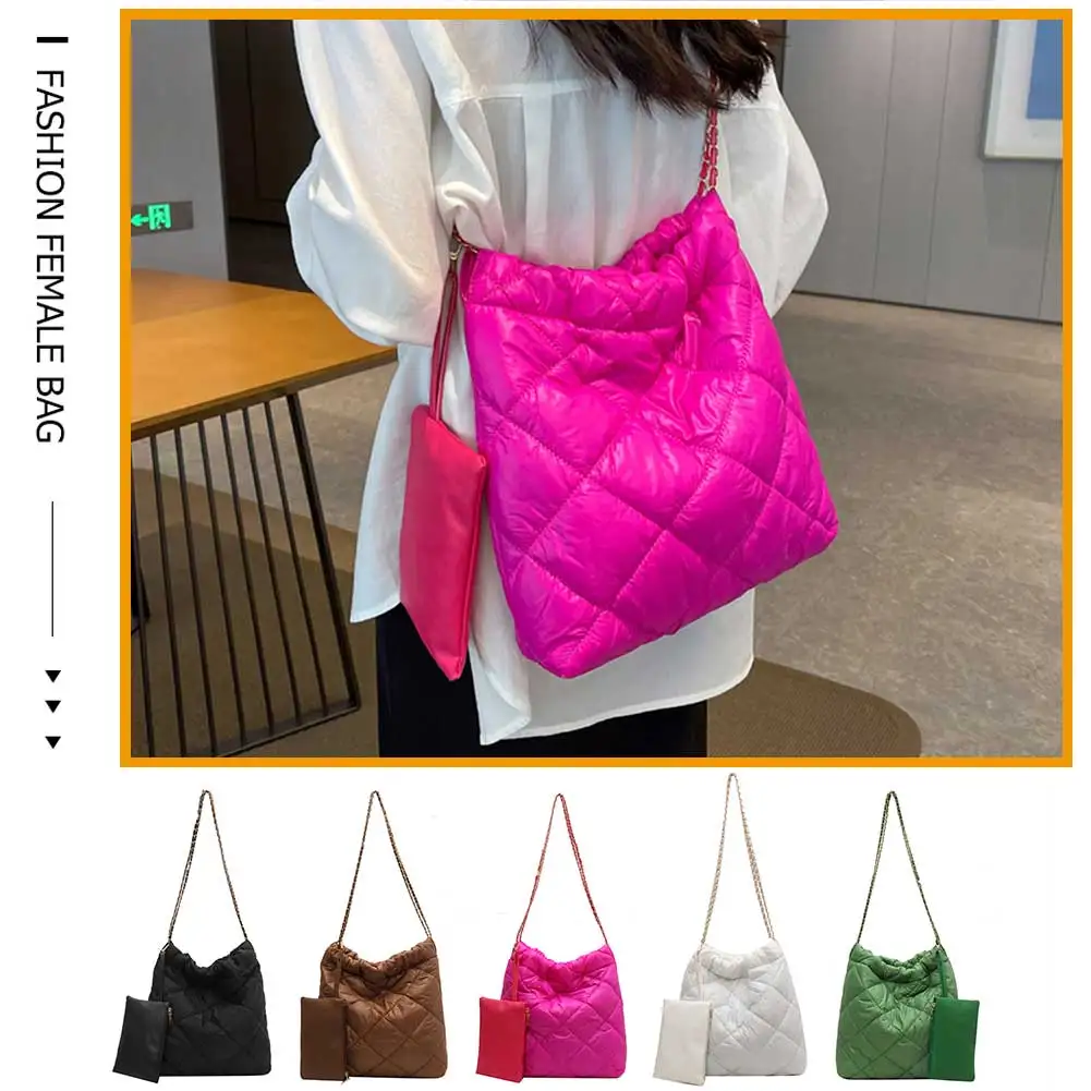 Women Handbag Large Capacity Nylon Clutch Bag Fashionalbe Crossbody Bag Quilted Simple Female Commuter Handbag for Office Travel