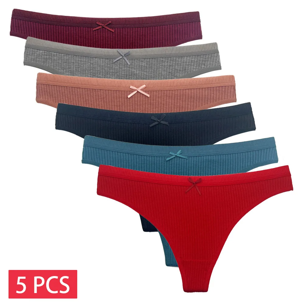 5 PCS/Set Women Cotton Thongs Panties Sexy Low Waist G-String Ladies Brazilian Lingerie Girls Breathable Intimates Bikini