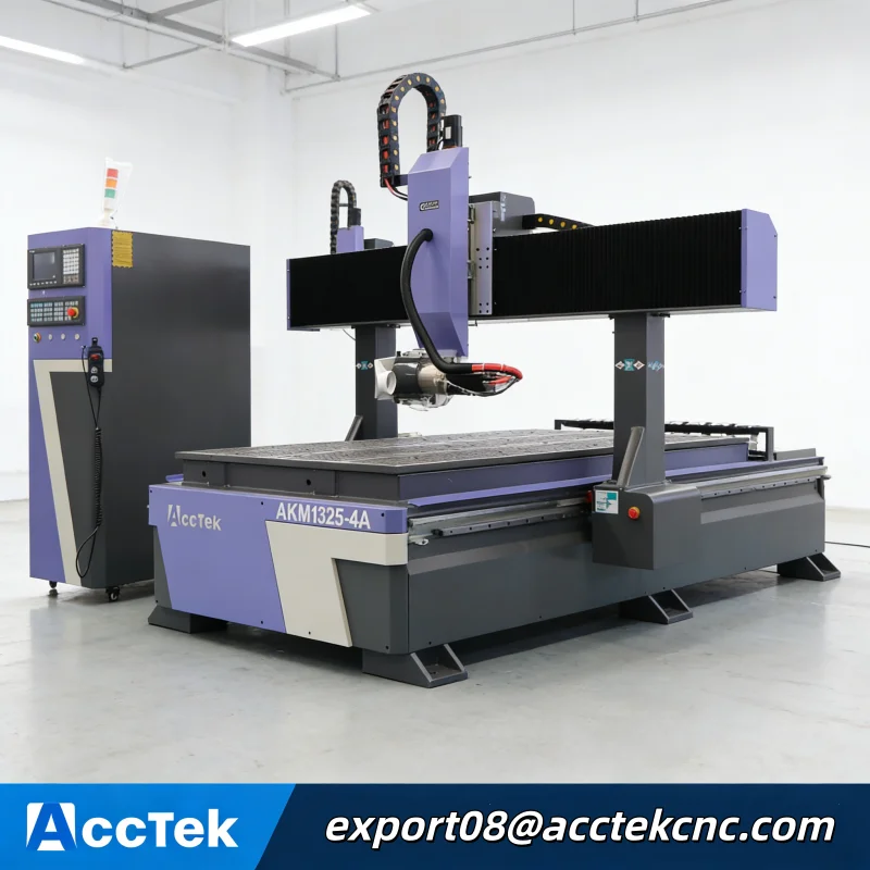High Efficiency CNC Engraving Machine Motor with Italy HSD Air Cooling atc Spindle AKM1325-4A 4 Axis CNC Router Wood PVC Foam