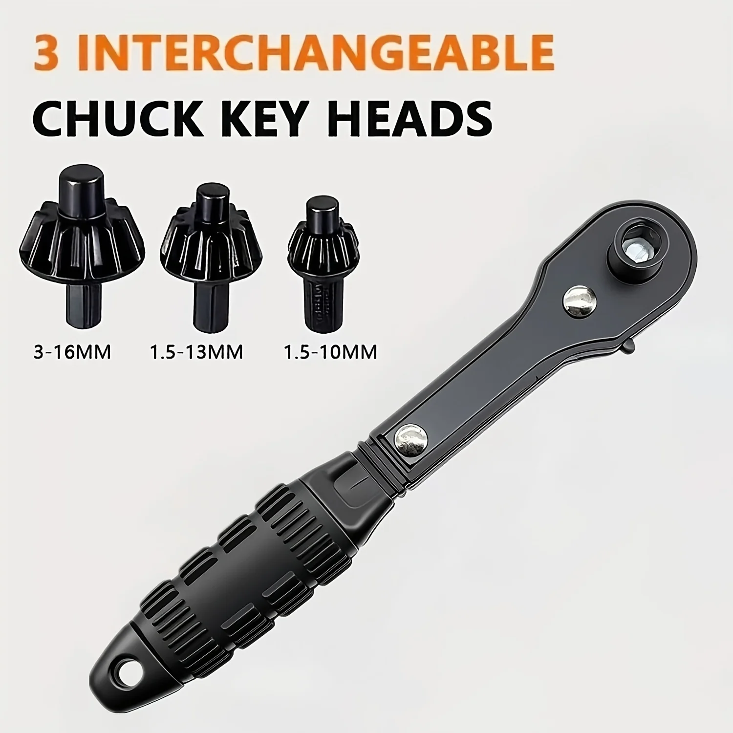 4pcs Heavy-Duty 3-In-1 Ratchet Drill Chuck Wrench Set, Interchangeable Heads, 3-Gear Quick Ratchet, Forward/Reverse Rotation