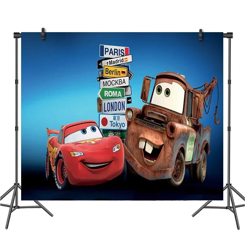 Disney Cars Mcqueen Backdrop Photography Vinyl Backdrops Birthday Party Decoration Christmas Background for Photo Studio NO DIY