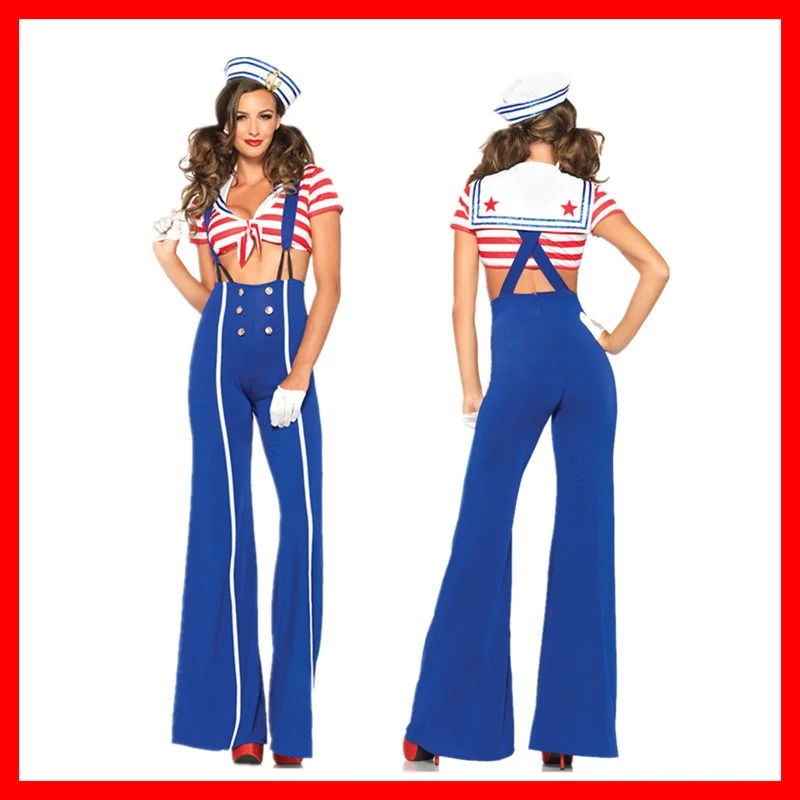 Sexy blaues Marineblaues Matrosenanzug-Kostüm-Set für Damen, Halloween-Spiel, in der chinesischen Produktion, Sommer-Bühnenkostüm