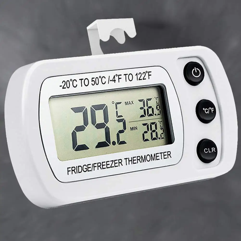 Termometer Kulkas Digital Tahan Air Layar LCD Besar dengan Pengait Memori Maksimum Minimum Sensor Suhu untuk Kulkas dan Freezer