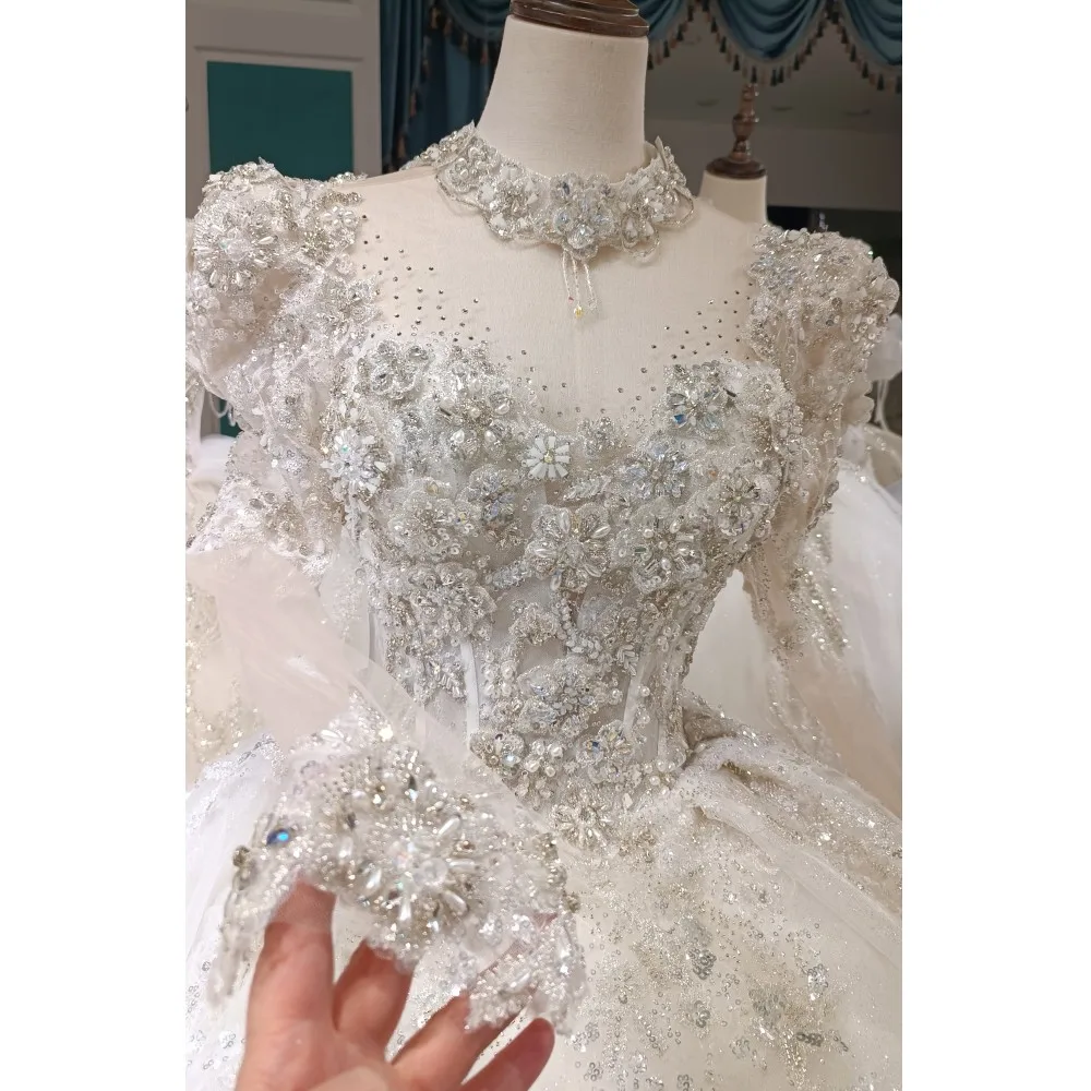 Green Collection gaun pengantin gaya cantik, gaun pengantin berkilau dan manik-manik kristal