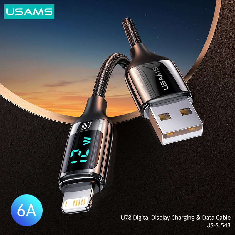 USAMS U78 USB Cable for iPhone14 13 12 11 Pro Max Xs X 8 Plus Cable 2.4A Fast Charging Cable for iPhone Charger Cable USB Data