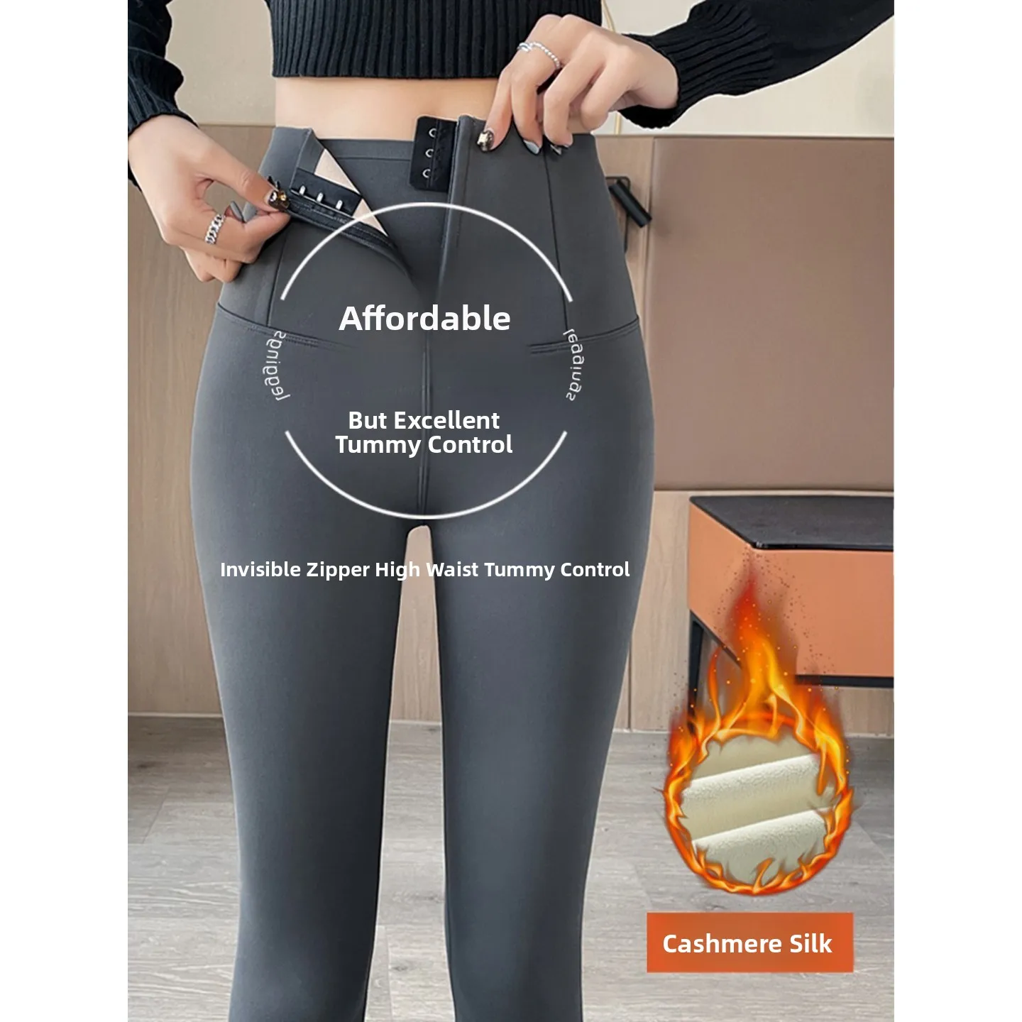 

Брюки для йоги из овчины с высокой талией Thiened Fce на подкладке, женская верхняя одежда, осенне-зимние облегающие брюки для похудения с контролем живота