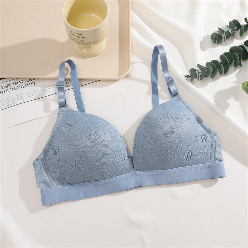 FINETOO Floral Lace Bras for Women Sexy Beauty Back Deep V Bralette Ladies Push Up Underwear Trendy Wire Free Brassiere Lingerie