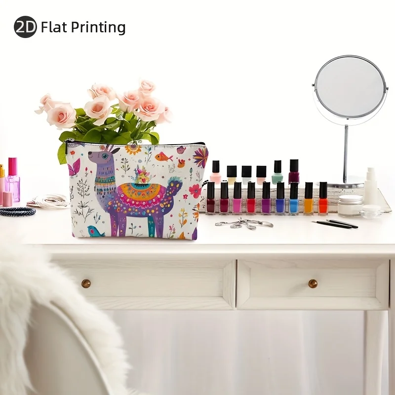 かわいいラマの化粧バッグ - 多機能ジッパーポーチ、ジュエリー収納バッグ、旅行に最適なジッパー付き小型収納バッグ。