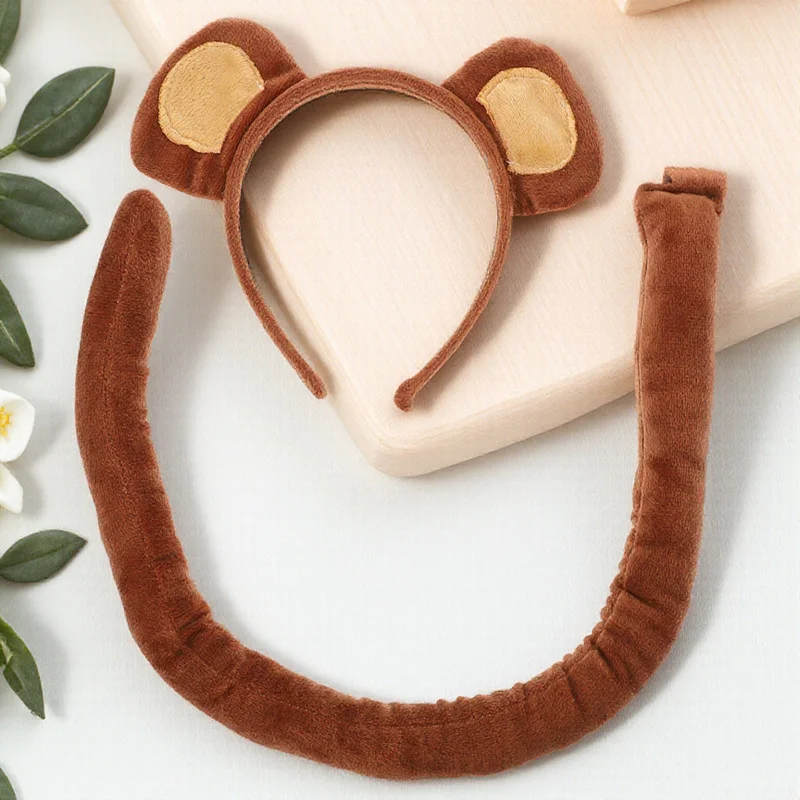 Amosfun Fascia per orecchie da scimmia con coda Accessorio per cosplay per costume da festa per animali Marrone