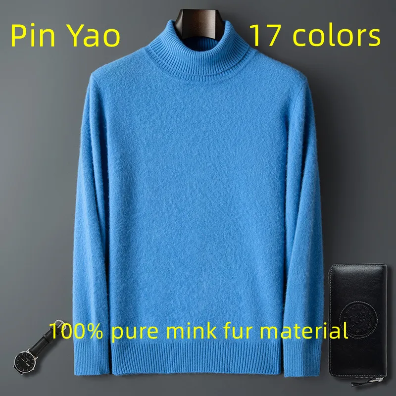 Men's Turtleneck 100% Mink Cashmere Sweater Men 2025 Autumn And Winter Large Size Loose Knitted Sweater Keep Warm Top Men Jumper