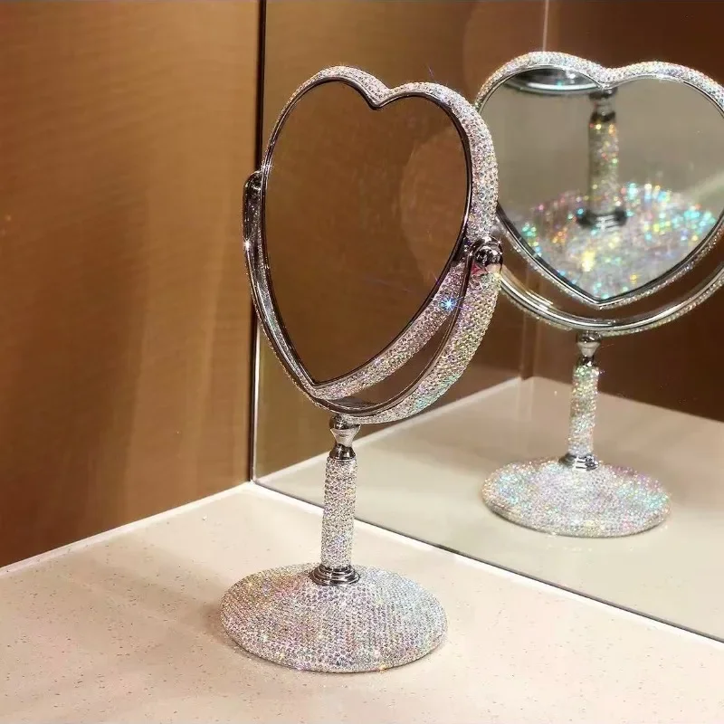 Double-sided Makeup Mirror Folding Diamond Desktop Mirrors with Handle Luxury Elegant Decorative Mirrors Home Table Ornament