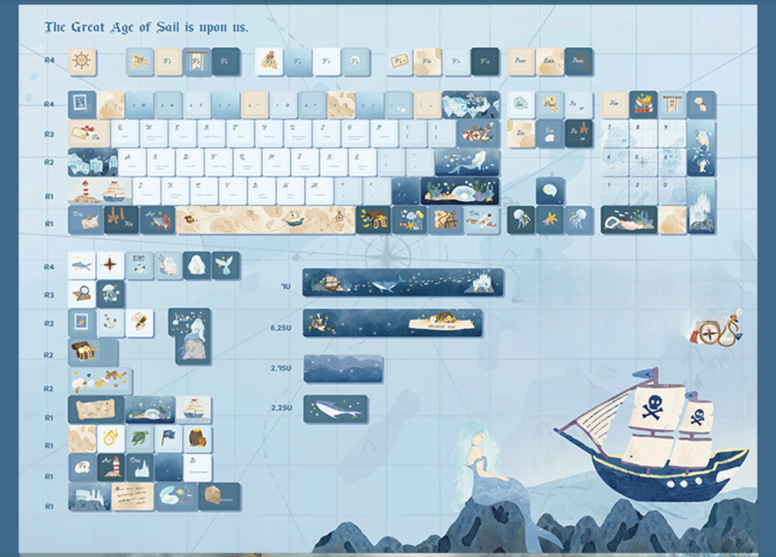 Imagem -06 - Navigation Chart Cherry Retro Ocean Pbt Keycap Oceano Azul Keycaps Faça Você Mesmo em Forma de l Enter Key Split Space Alice 138