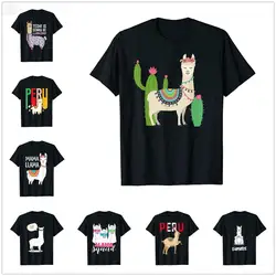 2022 Summer Cactus With Llama From Peru Cartoon T-Shirt For Men Women Unisex T Shirt Tops Cotton Tees