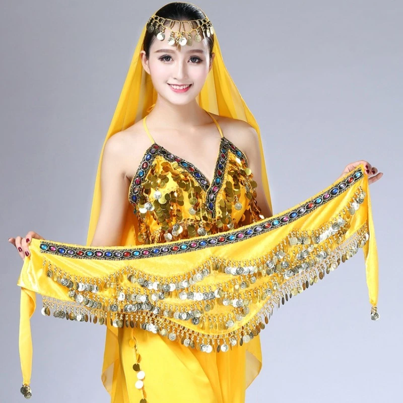 Bufanda de cadera para danza del vientre, cinturón de rendimiento con cadena de cintura de terciopelo para mujer