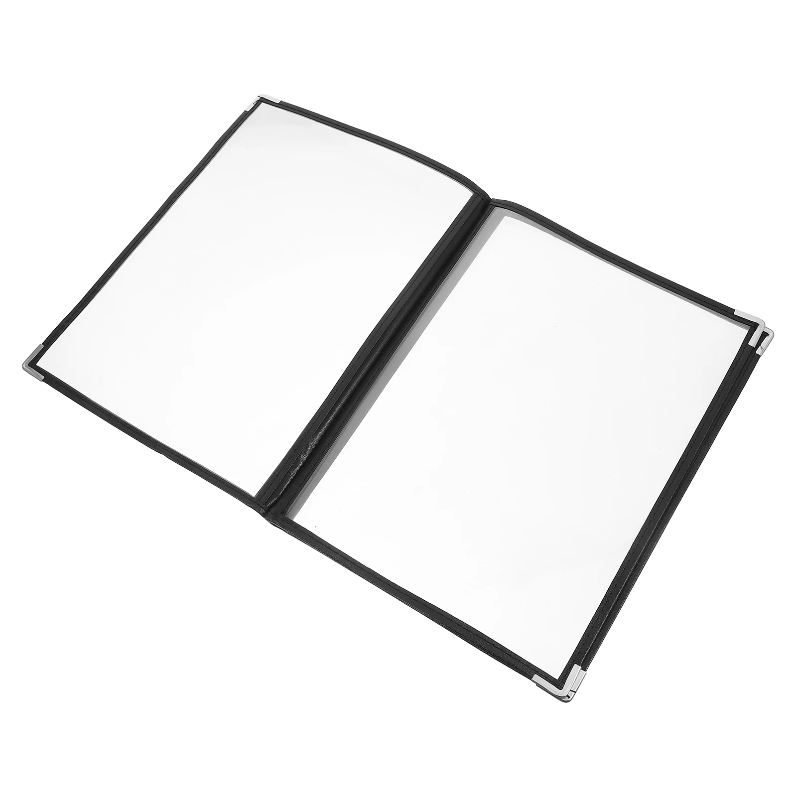 

Transparent PVC Menu Book Recipe Holder for Restaurant Bar Cafe with 3 Pages 6 Sides Reusable White Corner Design Protecting