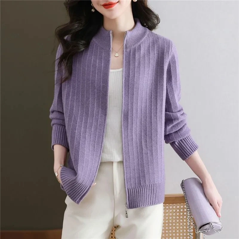 

2024, весенне-осенний новый свитер, женский высококачественный трикотаж на молнии, кардиган, женское пальто, короткая модная куртка, маленькие женские топы