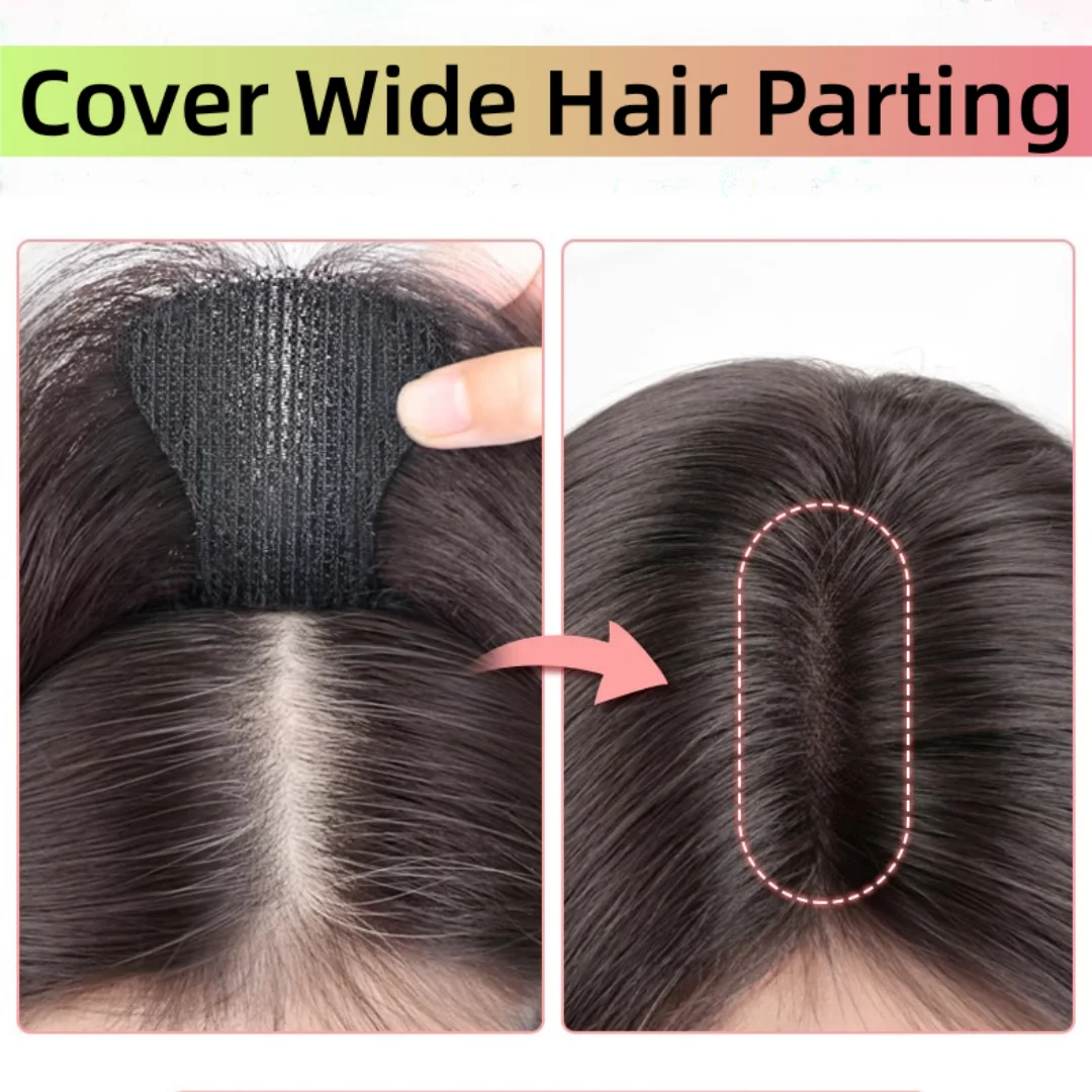 

100% Human Hair Topper Cover Wide Hair Parting Magic Paste Hairpieces No Clips Bangs Real Natural Fringe Hair Extensions