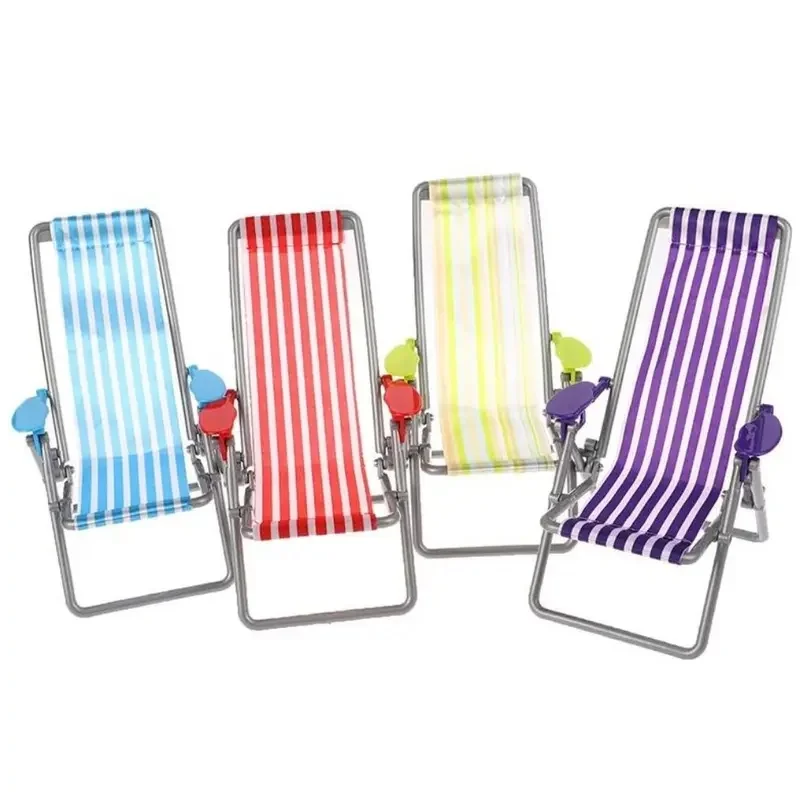 New Mini 1/6 Dollhouse Foldable Beach Chair Model, 3 Colors Casual Outdoor Reclining Chair Doll House Furniture Decor