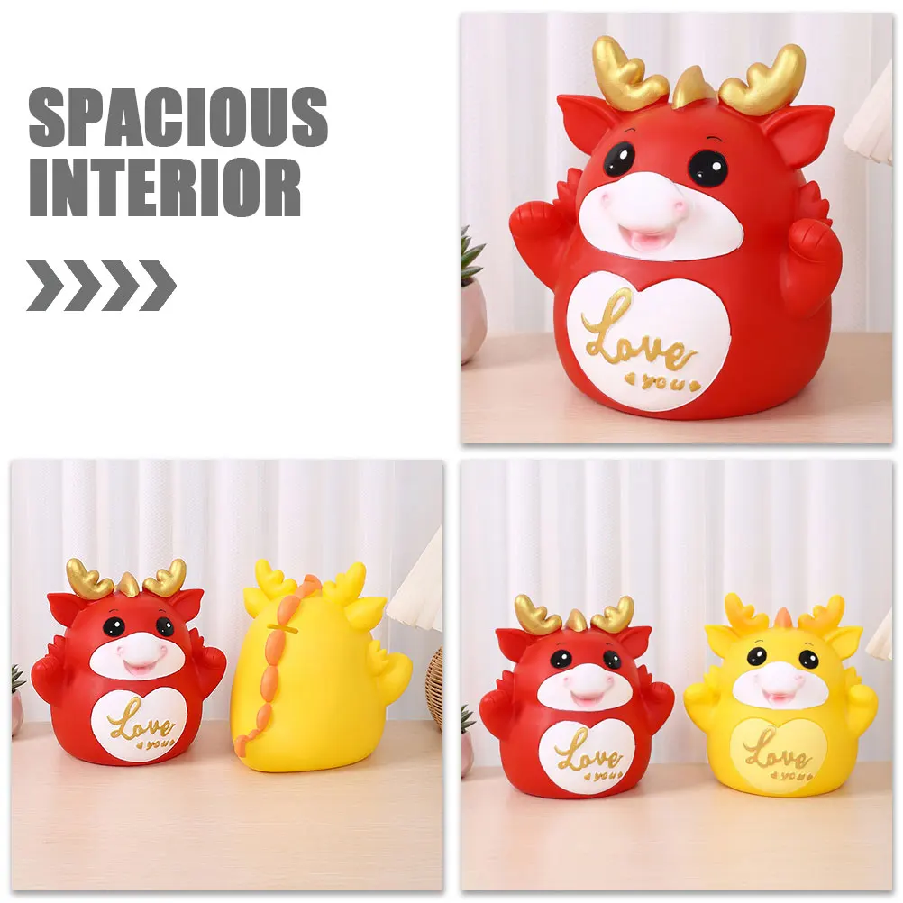 

Year Piggy Bank Cute Coin Jar Vinyl Zodiac Dragon Decor Bedroom Ornaments Functional Desk Accessories Cartoon Style Dragon Model