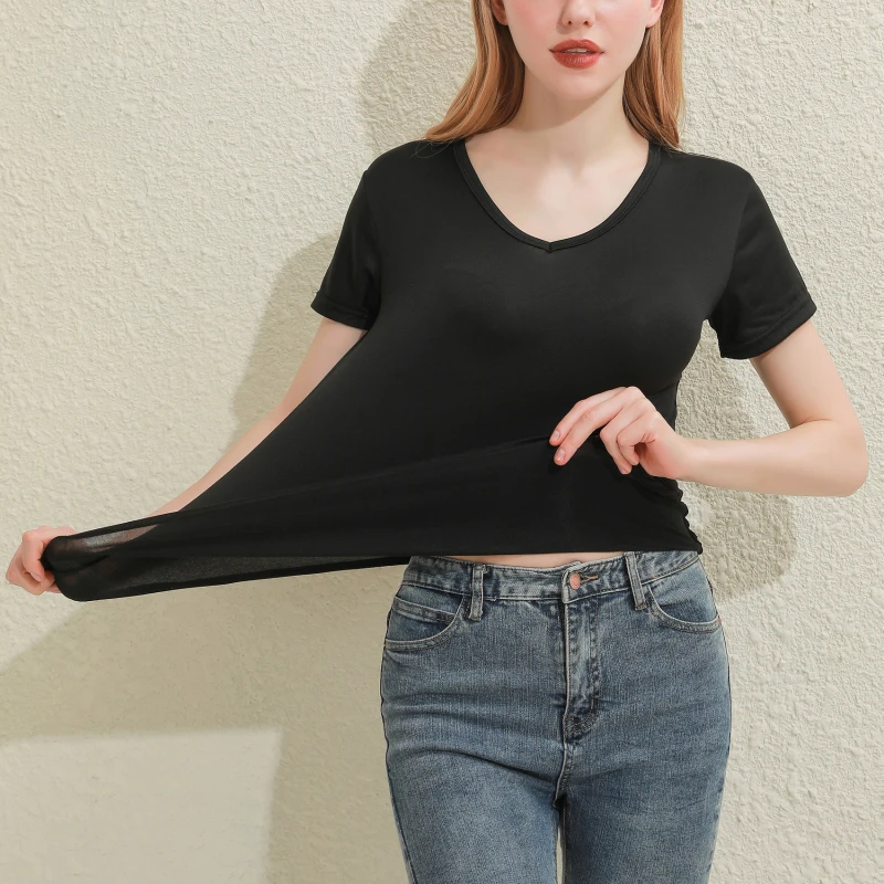 Solid Women Cotton T-shirt V-Neck Short Sleeve Female Tee Slim White And Balck T-Shirt Casual Solid Lady Tshirt Tops