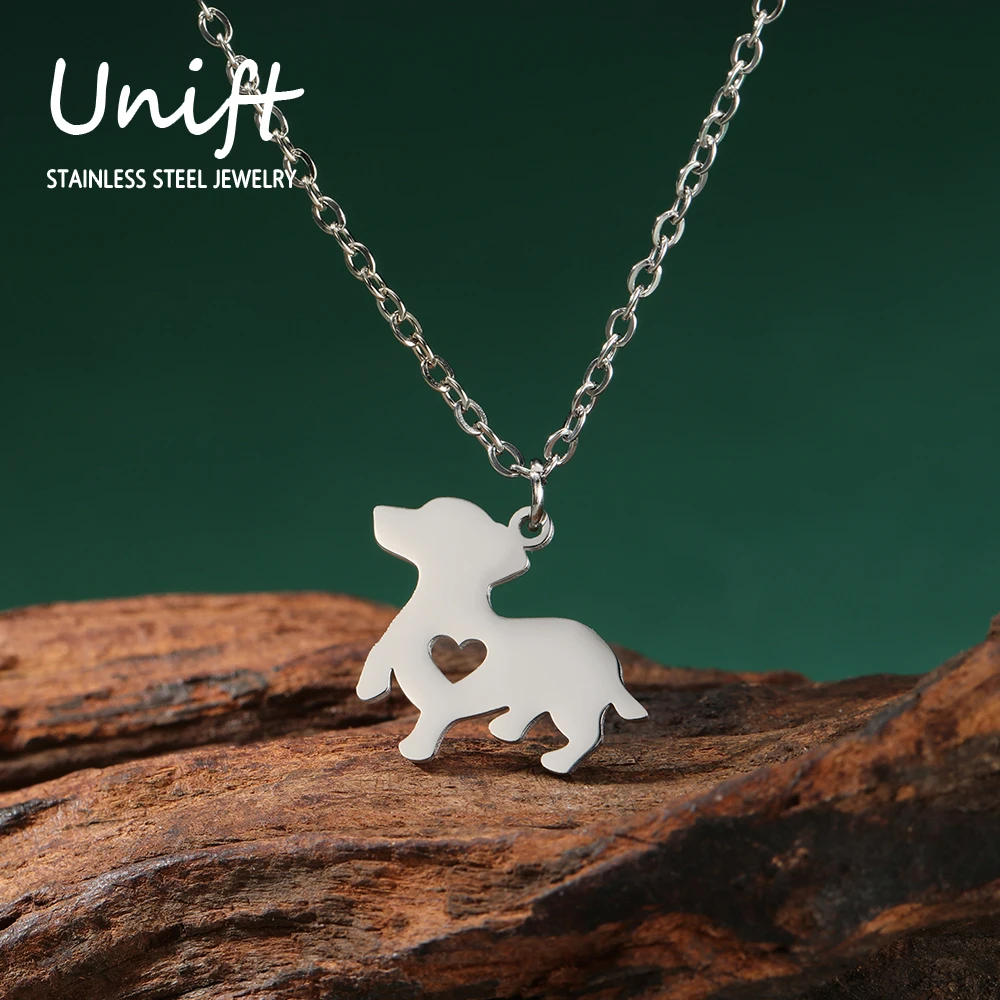 Unift Puppy Dachshund Dog Necklaces for Women Stainless Steel Pendant Neck Chain Fashion Lovely Jewelry Pet Memorial Friend Gift