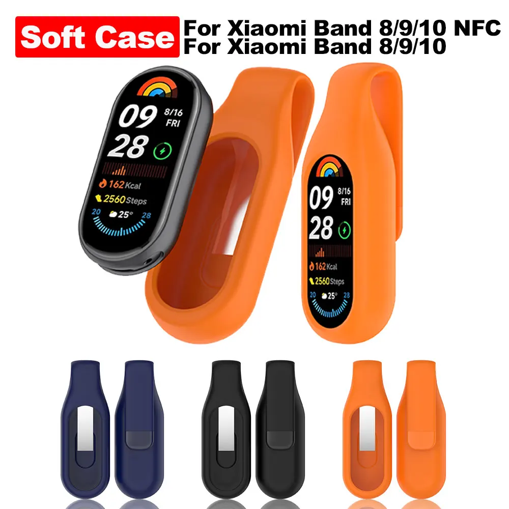Silicone Case For Xiaomi Mi Band 10 9 8 Steel Clip Buckle Holder Sports Watchband Cover Shell for Mi Band 9 8 Mi Band10 Bumper