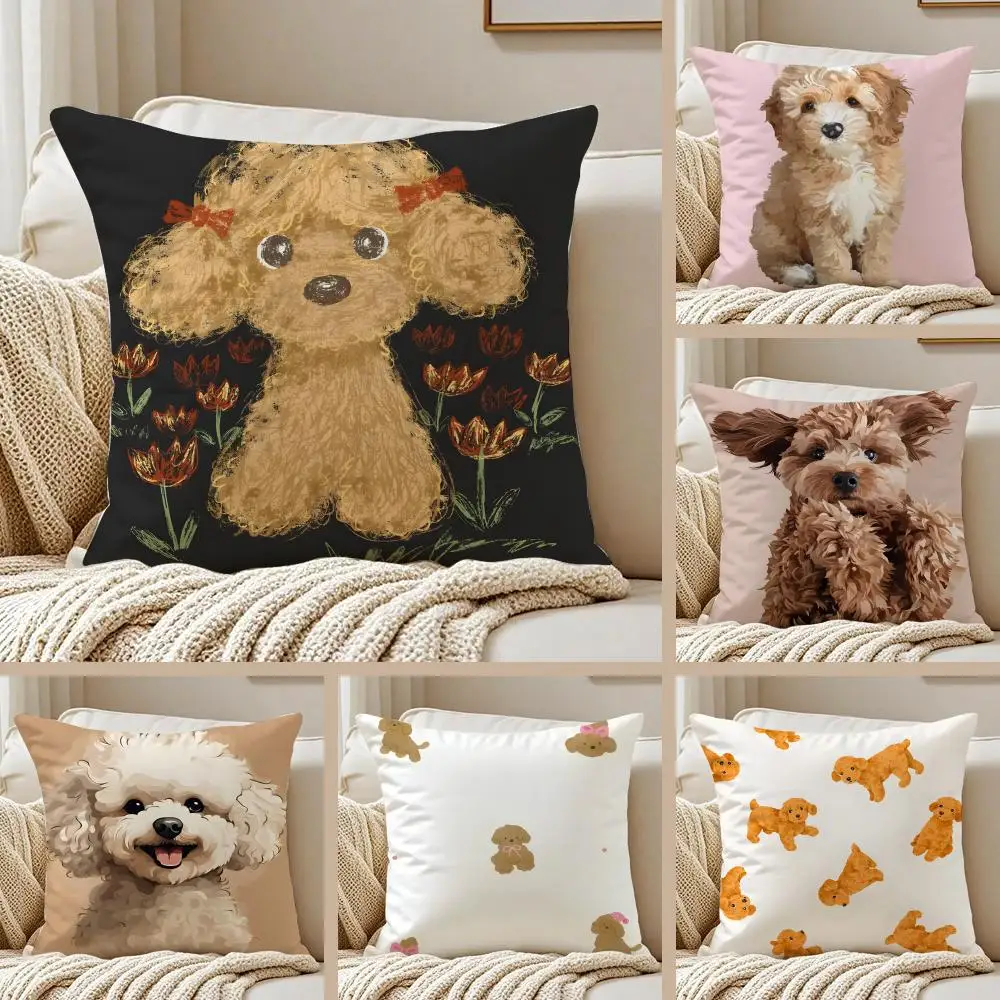 Cuteand Lovely Toy poodle dog animals  Cushion Cover Pillowcase Anti-dustmite Invisible Zipper Short Plush Sofa Cushion