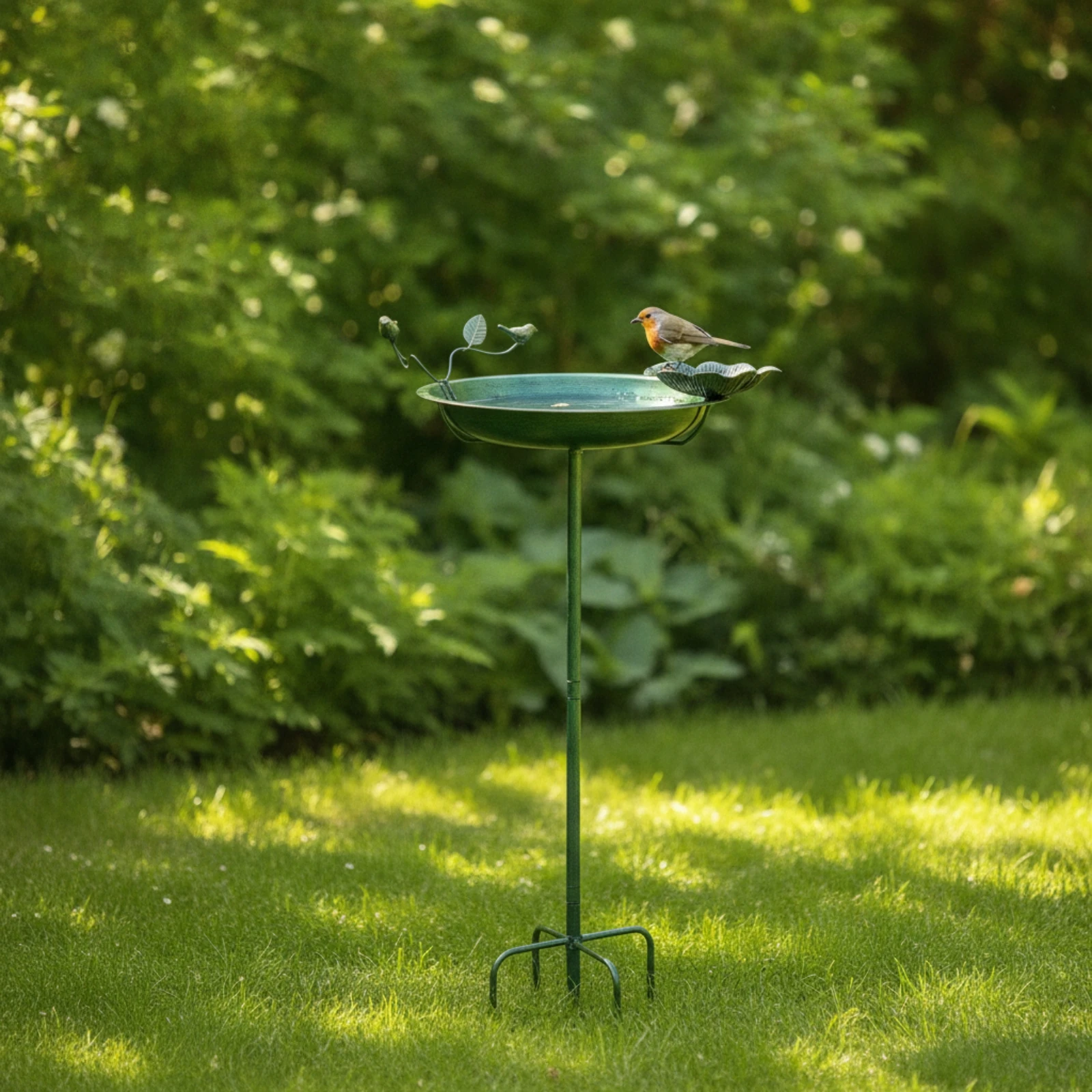 Metal Bird Bath Feeder Insert-in Bird Bath with Metal Stake Decorative Garden Stake Stable Easy to Clean for Gardeners, Yard view 2