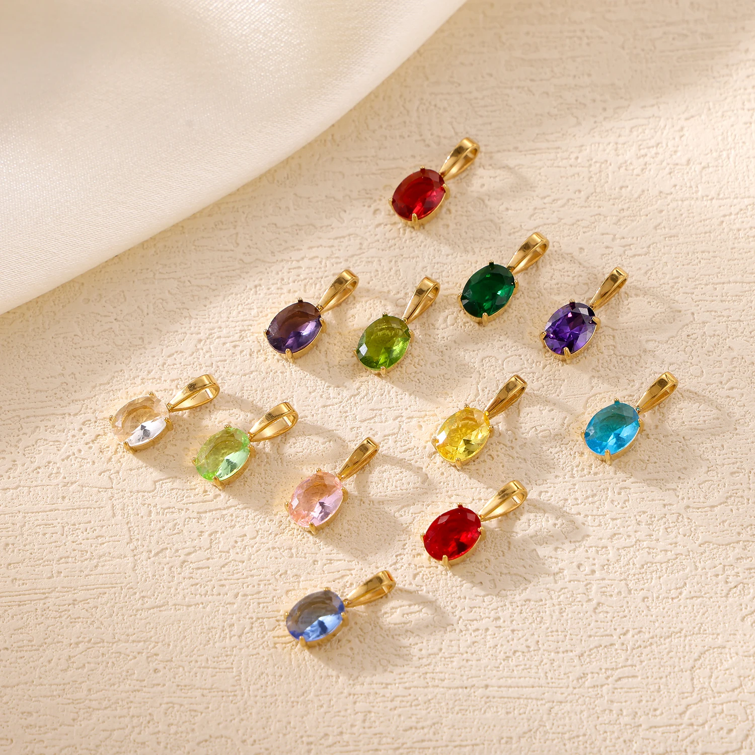 CARLIDANA Vintage 12 Birthstone Colorful Oval Shape Red Crystal Pendant DIY Jewelry Charms in Gold Color Pendant For Women image 3