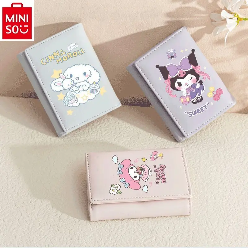 MINISO Sanrio-cartera de dibujos animados Kuromi Hello Kitty para mujer, cartera Simple, dulce, ligera, multifuncional, Zero para niños