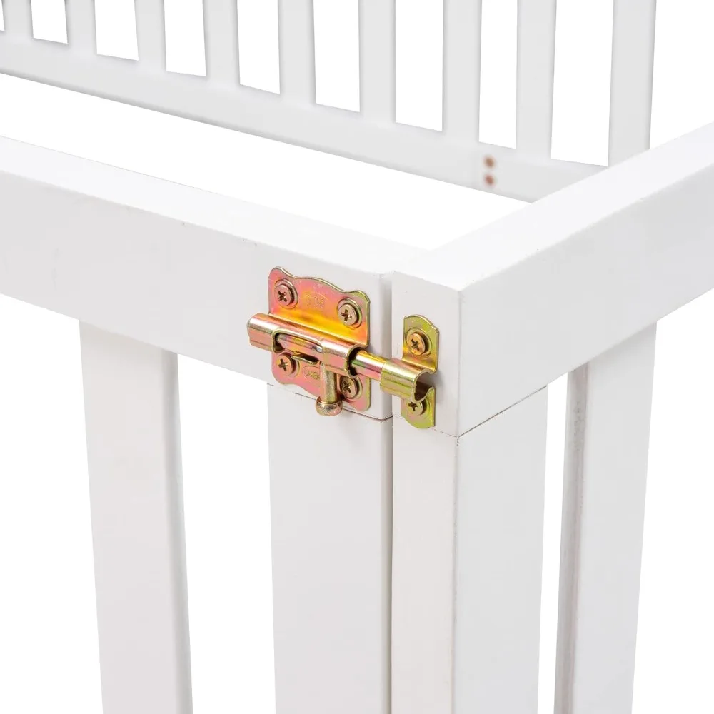 Estrutura de cama de chão branca de tamanho completo para crianças, cama montessori com guarda-rails e porta em forma de cerca, cama de piso de madeira, cama de tamanho completo