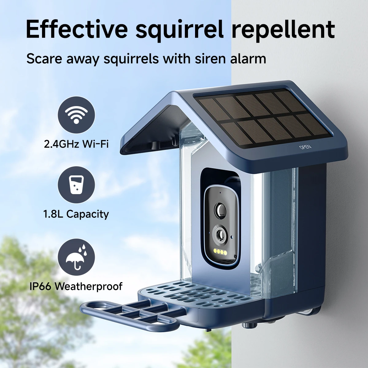 Smart Bird Feeder AI Camera Solar Panel 5MP 130 Wide-Angle Lens 6M Night Vision PIR Detection IP66 Weatherproof ABS Material