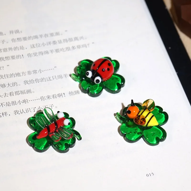 Creative Car Interior Ornament Clover Insect Handmade Glass Miniatures Colored Glaze Cute Desk Office Home Decoration Accessory