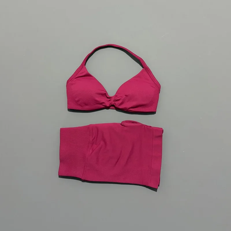 2-delige HISTELLO sportset Naadloze yogabeha met bandjes Hoge taille Scrunchshorts Ademende elastische gymtraining Fitnesskleding