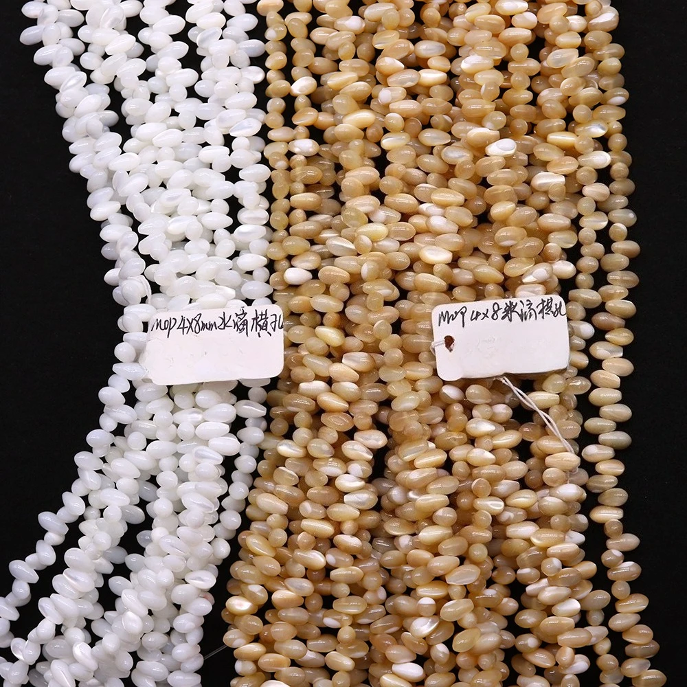 

4x8mm White/yellow Teardrop-Shaped Natural Mother-of-pearl Horizontal-hole Bead DIY Necklace Bracelet Jewelry Accessory 1strand