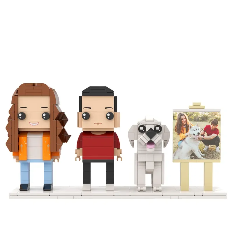 Bloques de construcción personajes de cuerpo completo personalizados 2 personas y lindo marco de fotos de perro figuras de ladrillos lindas personalizadas regalos de aniversario