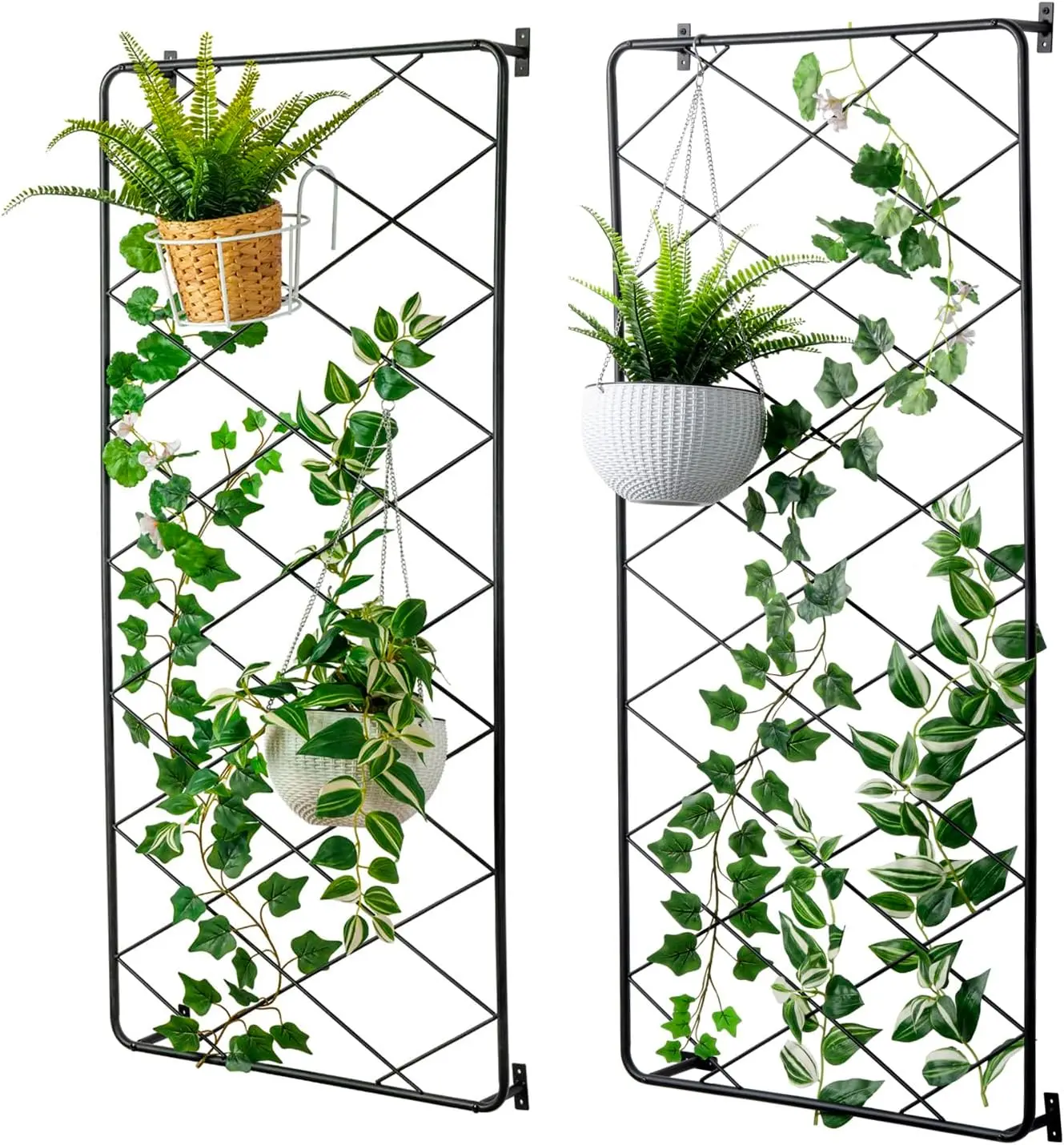 4 Foot Metal Wire Garden Trellis w/Matte Black Finish & Diamond Shaped Pattern,Wall Mounted Large Support Lattice Frame,Set of 2