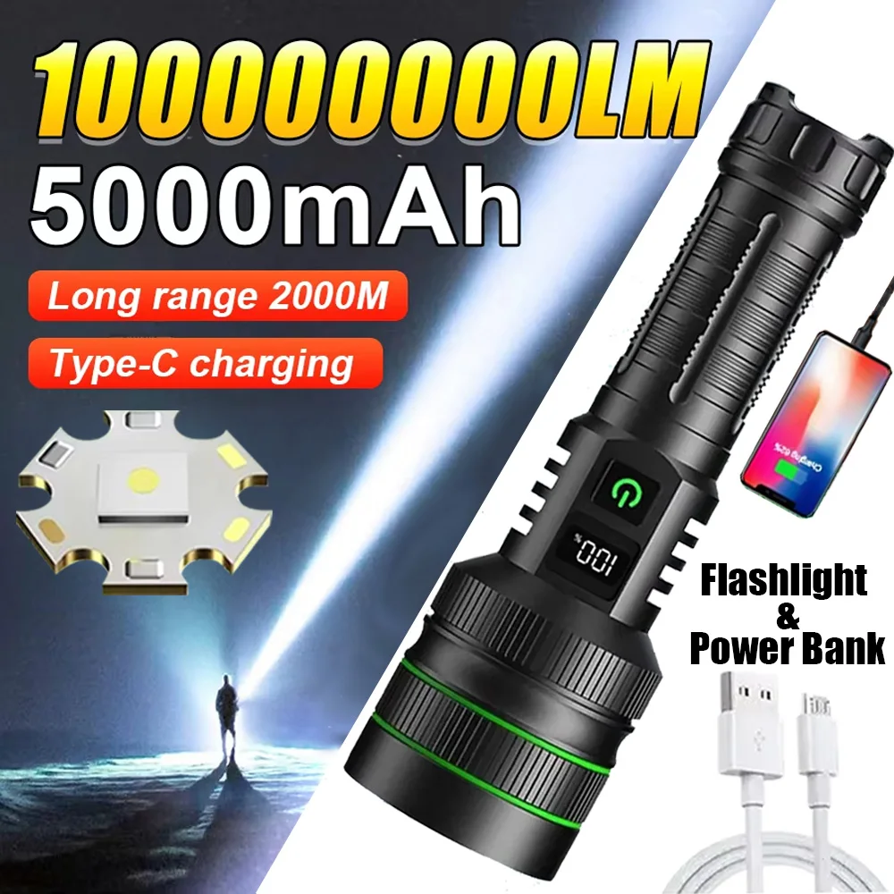 

Most Powerful Flashlights XHP360 LED Lamp 10000000LM Super Bright Flashlight USB Rechargeable Lamp Tactical Lantern Waterproof