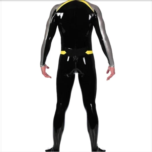 Schwarz-Catsuit aus 100 % Latex, Rennanzug, Overall, Zentai-Reißverschluss, 0,45 mm, XS-XXL