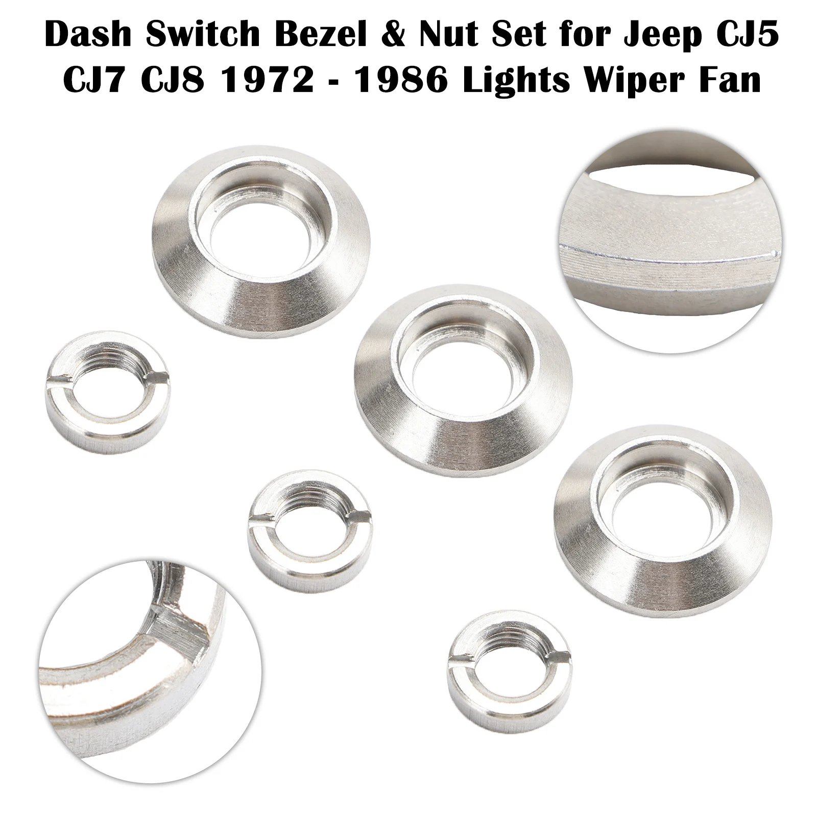 Dash Switch Bezel & Nut Set for Jeep CJ5 CJ7 CJ8 1972 - 1986 Lights Wiper Fan