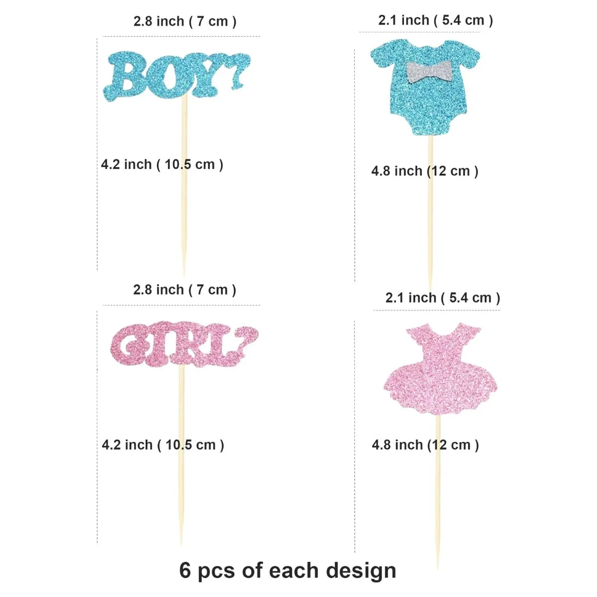 24 PCSPack Boy or Girl Cupcake Toppers Glitter Onesie Jumpsuit Cupcake Picks Baby Shower Kids Birthday Gender Reveal Party Cake