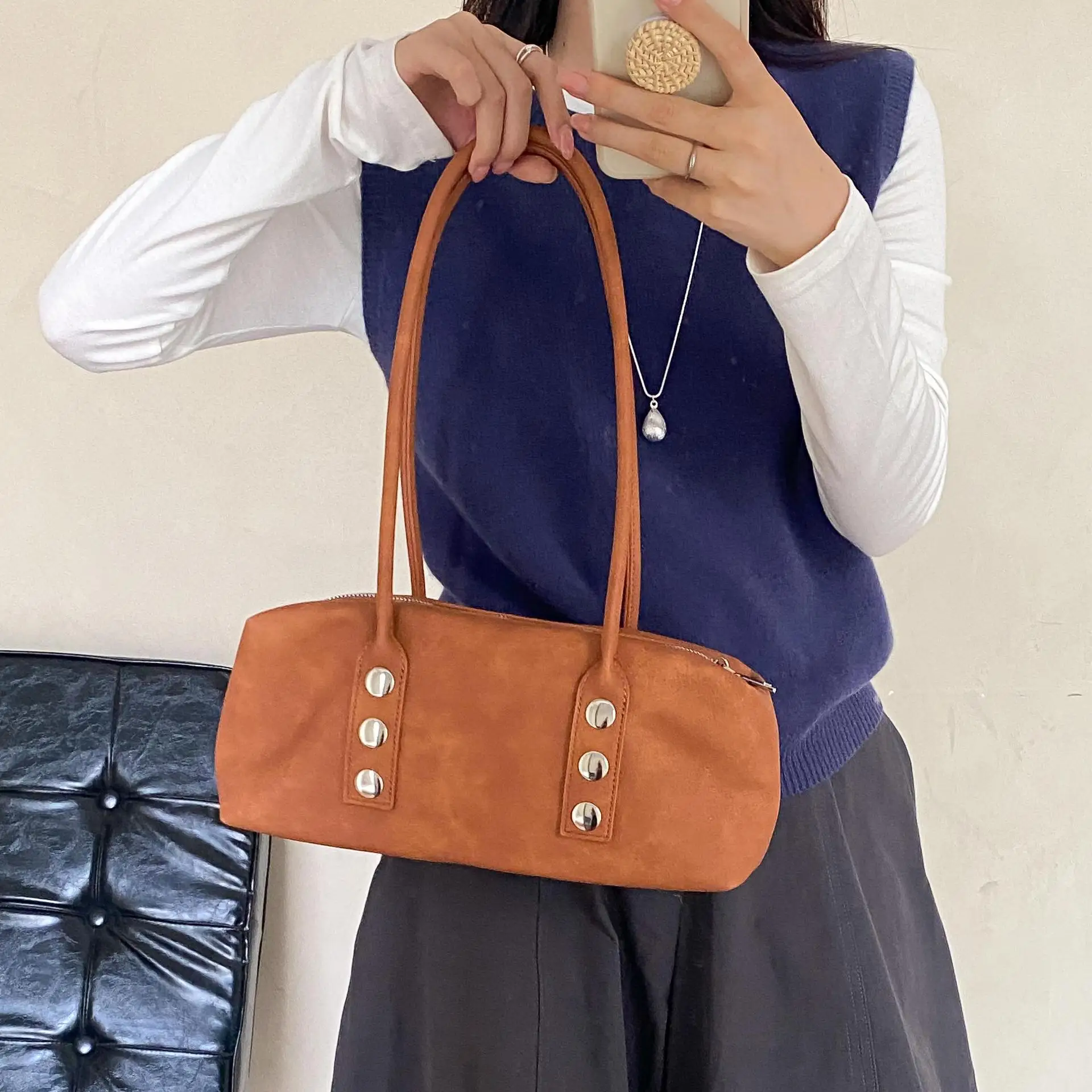 Brand Boston Women handbags PU Leather shoulder bag fashion rivet female Totes ladies Underarm bag bolsa feminina