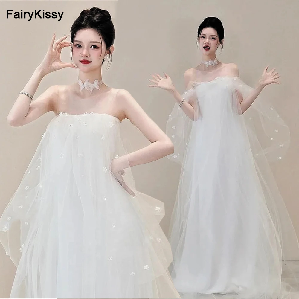 

FairyKissy Chic Ivory Flowers Lace A Line Wedding Fairy Photo Shoot Soft Tulle Korea Dress Bride Gown Customized 2026 New Dress