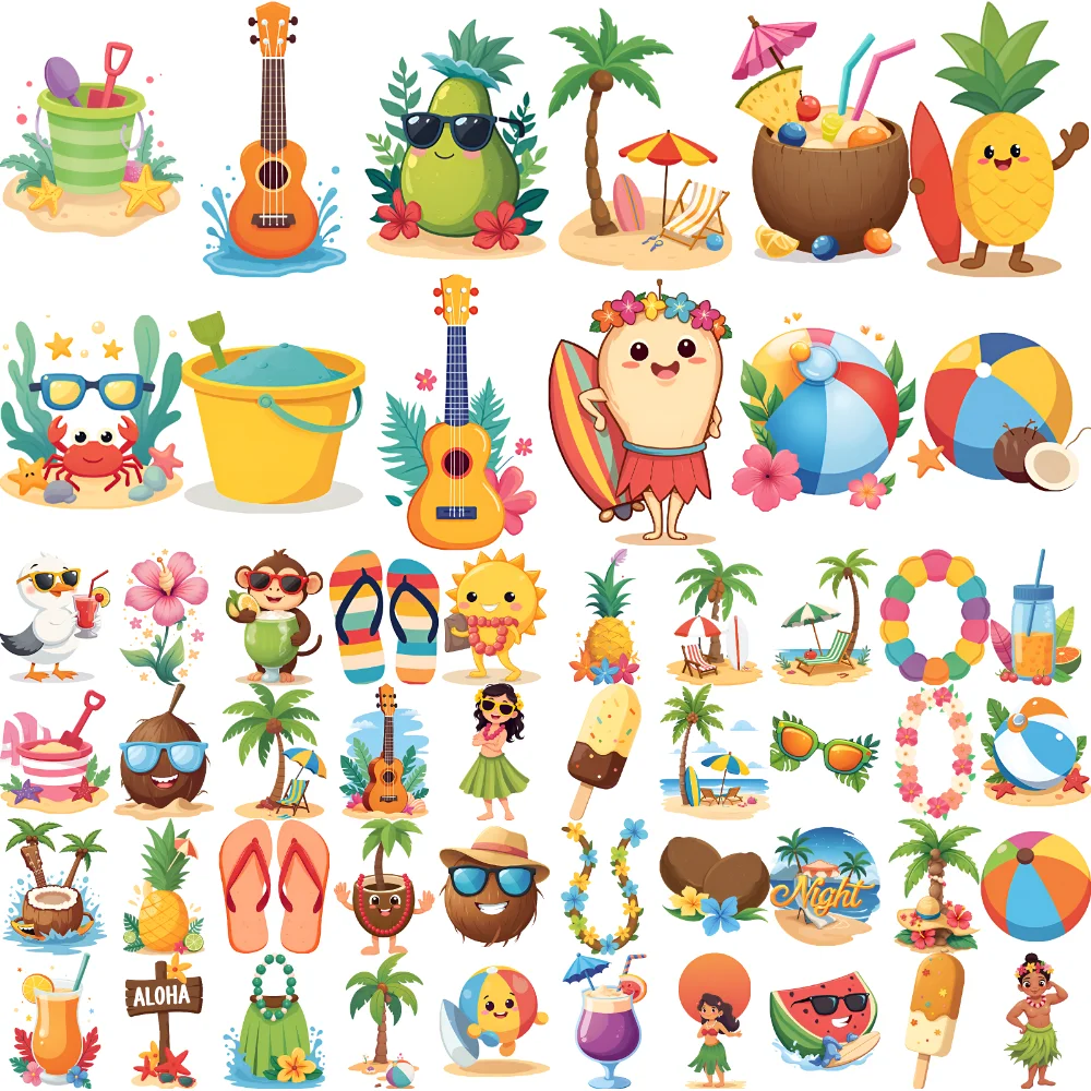 

63pcs Temporary Tattoo Watermelon Temporary Tattoo Stickers Vacation Surfer Cartoon Tropical For Shoulders Boys Arms